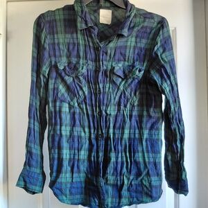 Plaid Button Down Shirt - Green and Blue